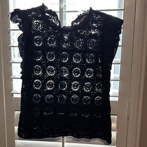 Skies Are Blue Black Ruffled Embellished Blouse